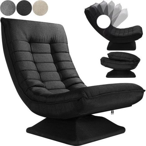 Le Poisson Qui Jardine – Fauteuil relax noir en tissu respirant – Dossier ajustable 5 positions – Rembourrage extra souple 13 cm – Rotation 360° – Pieds en acier jusqu'à 150 kg (1/5)