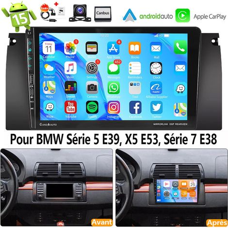 Autoradio Android 15 CarPlay pour BMW Série 5 E39, X5 E53 et Série 7 E38 : navigation GPS, RDS, Bluetooth, USB Type-C, DAB+ (en option) - 4+64G DAB+ CAM
