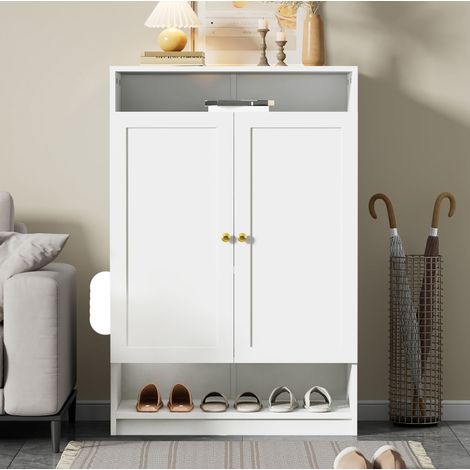 Schuhschrank 73x34x109 cm Weiß aus Spanplatte und Metall mit höhenverstellbaren Einlegeböden und Kippsicherung (1/5)