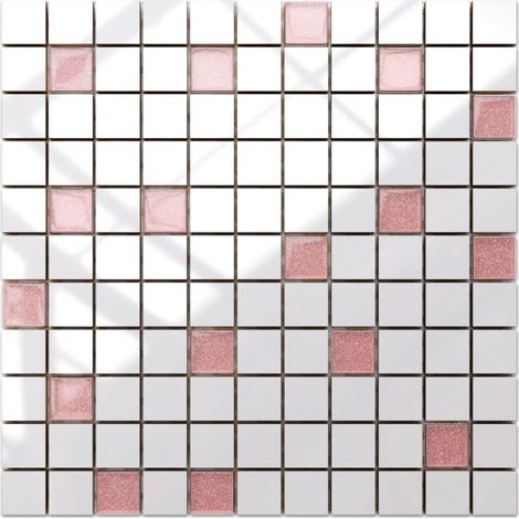 Ilcom Keramikmosaik mit Glaseinsätzen für Bad oder Küche 30cm x 30cm - Pink beads (1/4)