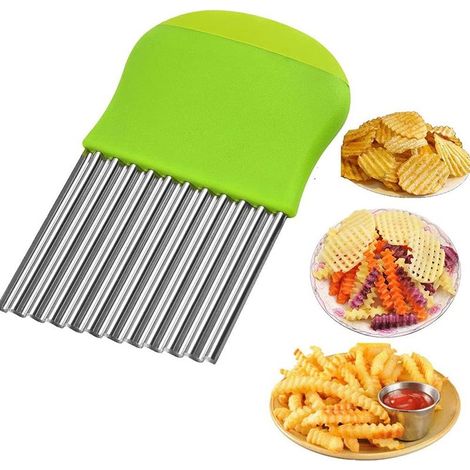 Couteau à frites Wave, coupe-légumes en acier inoxydable, coupe-pommes de terre Wave, couteau à salade de fruits et légumes, coupe-frites (vert) (1/5)