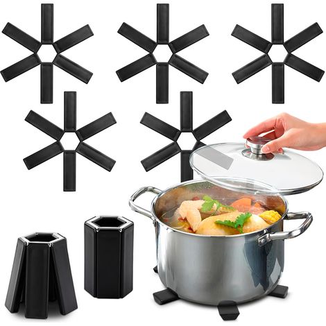 Tapis de marmite pliable, dessous de plat antidérapant compact pour table/comptoir, dessous de plat de cuisine, dessous de plat de cuisine, résistant à la chaleur, coussinets isolants de cuisine moder (1/5)