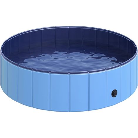 Piscine pour chiens bassin pliable bouchon vidange fond antidérapant diamètre 1,20 m bleu (1/5)