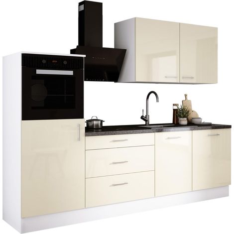 Set da cucina: Bianco Opaco / Crema Lucido, P: L: 250 cm, A: 220 cm, P: 60 cm (1/4)