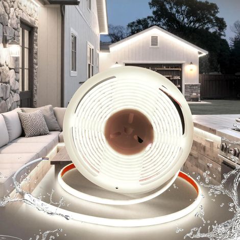 24V COB Ruban LED 5M Bande Autocollant Étanche IP68 Blanc 6000K 320LED/M Découpable Flexible Silicone Imperméable Largeur 10mm, pour Exterieur Chambre Cuisine Miroir (Sans Alimentation) (1/5)