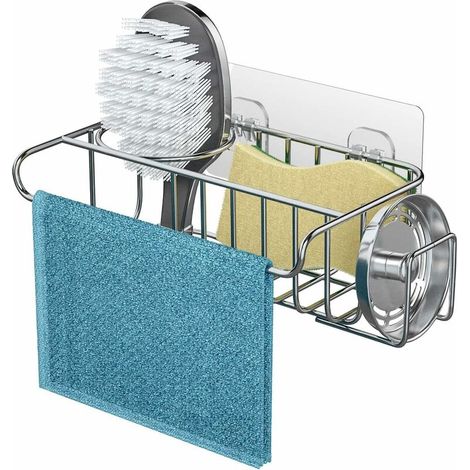 DEESSE SHOP - Rangement pour évier de cuisine, 4 en 1 porte-éponge pour évier, organisateur pour éponges, brosse de cuisine, liquide vaisselle et bouchon d'évier, montage mural/suspendu pour accessoir (1/5)