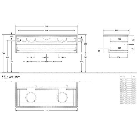 Villeroy & Boch L24150HG WTUS Antao L245 1200x360x500 mm