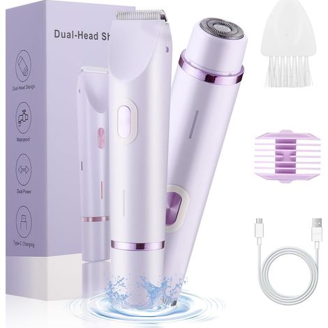 Rasoir Electrique Femme, 2 en 1 Tondeuse Femme Intime, IPX7 Étanche, Violet USB Rechargeable, 2-en-1, IPX7 Étanche Rasoir Femme, utilisation humide et sèche pour le visage, les aisselles, jambes (1/5)