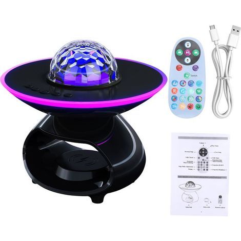 BelleRise Galaxy Projektorlampe – 15 W, kabelloses Laden – RGB-Schlafmodus – für Schlafzimmer und Camping – Schwarz (1/5)