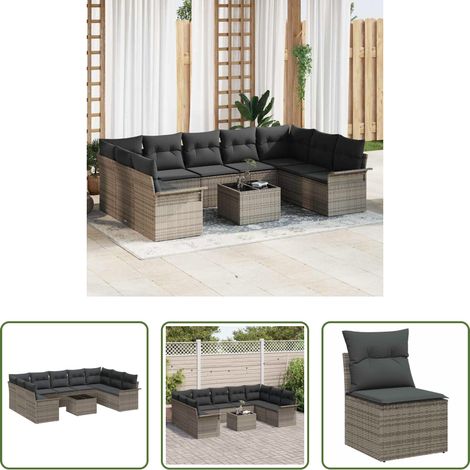 Gartenmöbel - Gartensofa-set mit Speicher 10 pcs Schwarz Poly-Rattan (1/5)
