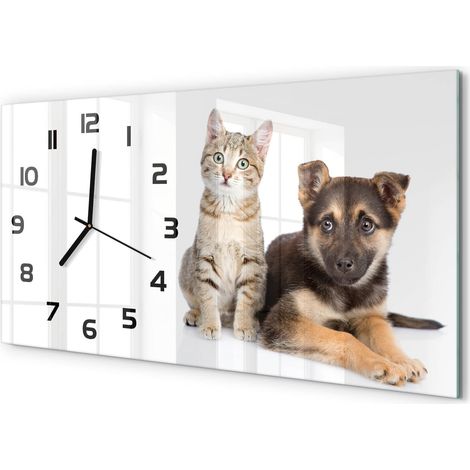 Grande Horloge Murale 60x30 cm Design Panoramique Verre Silencieux pour Salon Chien et chat (1/5)