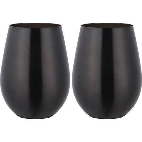 Stielloses Weinglas aus Edelstahl, tragbarer Weinbecher für draußen – 2er-Set Metallgläser – Schwarz