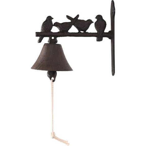 Clochette de dîner murale en fonte — Style vintage — Pour intérieur et extérieur — Sonnette de porte ornée de 4 oiseaux (1/5)