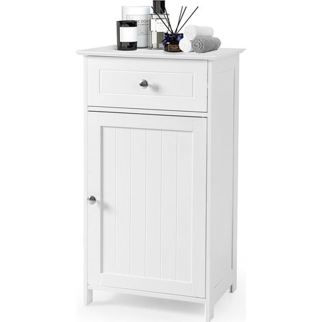 Goplus – Meuble de rangement salle de bain sur pieds – 2 armoires à porte – 3 étagères réglables – Dimensions 43 x 34 x 77 cm – MDF blanc (1/5)