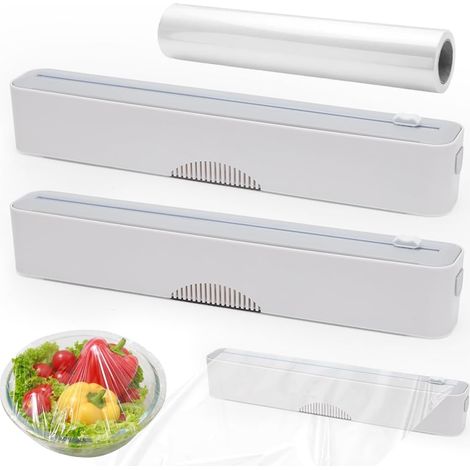 Lot de 2 distributeurs magnétiques de film alimentaire avec découpe, distributeur de film, tiroir, distributeur de film en aluminium et conservation, coupe-film alimentaire pour film en aluminium (1/5)