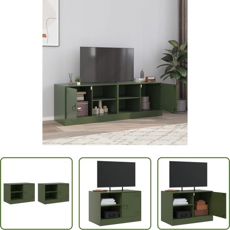 Meuble tv vert olive - Meubles TV 2 pcs vert olive 67x39x44 cm acier (1/5)