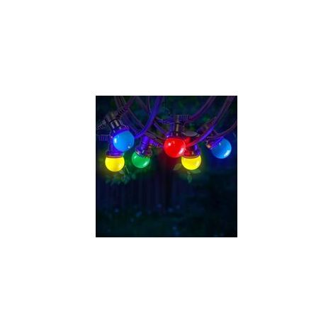 Guirnalda de luces LED multicolor IP65 de 5 m, luces exteriores eléctricas con 10 bombillas (azul, rojo, amarillo, verde), decoración romántica para patio y jardín.