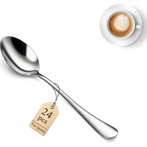 Cuillères à café 24 pièces 14 cm, ensemble de mini-cuillères en acier inoxydable pour dessert, glace, couverts en métal pour la maison, la cuisine, le restaurant, le café (1/5)