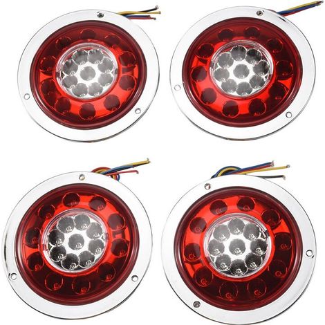 Pack de 4 Rondes 19 Led Arrière Feu Stop Frein Clignotant Lampe Remorque Camion Van (1/2)