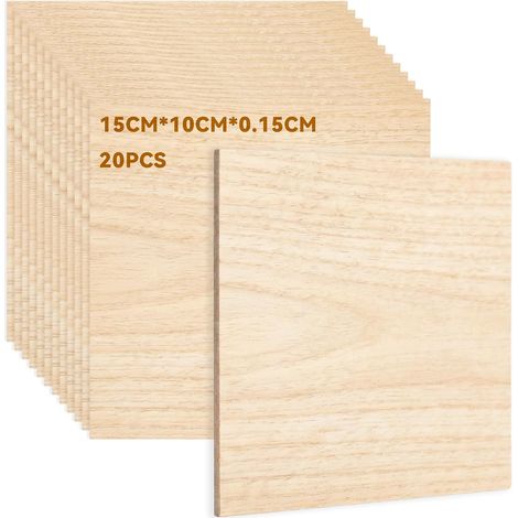20 Pièces Contreplaqué 1.5mm,Contreplaqué non Fini, 150x150x1.5mm Feuilles de Bois de Balsa,Planche Bois Brut Tilleul, Pour Bricolage Artisanate en Bois Modèles et Peintures (1/5)