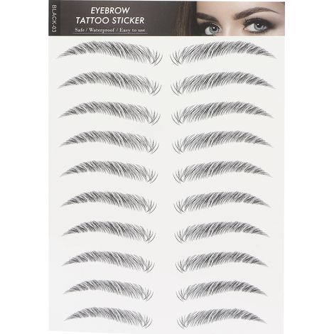 Lot de 2 autocollants sourcils longue durée BLACK-03, tatouage sourcil portable pour femme, transfert sticker maison (1/5)