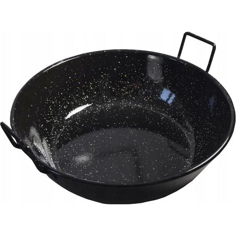 Tegame Fondo in Ferro Smaltato con Manici, Nero per uso professionale, Ideale per Fritture e Preparazioni Etniche 20 cm (1/2)