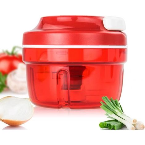 Hachoir manuel Dailygoody - Coupe-légumes - Compact et pratique - Rouge - Hachoir à oignons - Convient pour la viande et les légumes - 11 x 11 cm Rouge (1/5)