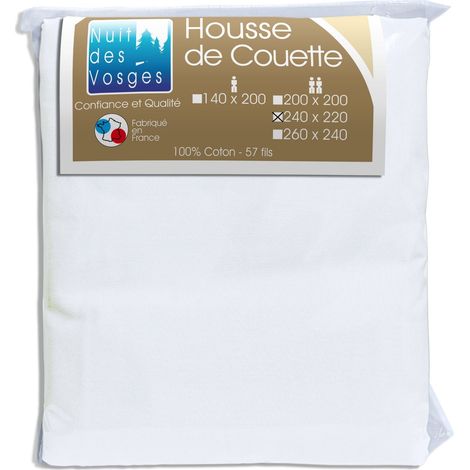 Housse de Couette Uni Coton Blanc 220 x 240 cm (1/2)