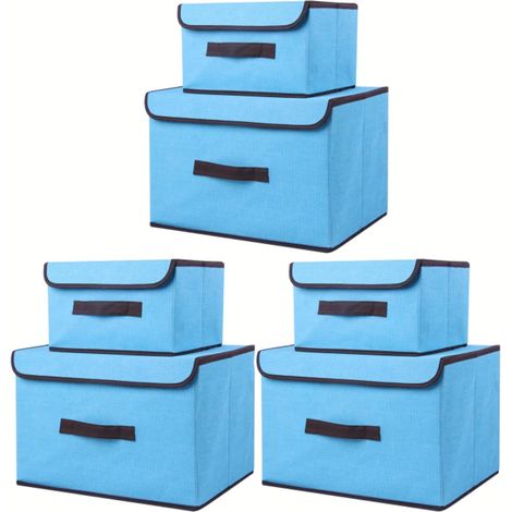 6 Boîte de Rangement avec Couvercle,Sac de Rangement,Pliable Rangement Tissu pliable avec Couvercle, Panier de Rangement,Coffre à Jouets pour Jouets,Vêtements (Bleu, 36 cm+26 cm)