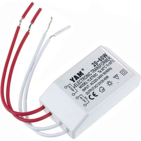 Transformateur électronique 220V AC 12V pour lampes halogènes G4 – Convertisseur 20-60W – Corps ultra-mince – Tension stable et silencieuse (1/5)