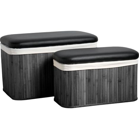 Premier Housewares Ottoman Black Bamboo Storage Seats (1/5)