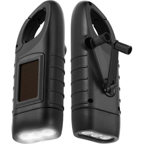Lampe de Poche Solaire Lot de 2 Torche LED Solaire & Manivelle Flashlight Rechargeables Les Activité en Plein Air Lampe d'urgence -noir (1/4)