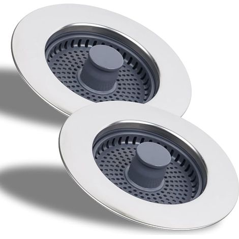 2 Jeux Évier de Cuisine Passoire et Bouchon Combo - Universel 3 en 1 Coquille en Acier Inoxydable avec Passoire Anti-colmatage, Installation Facile pour Un Trou d'évier de 76-81mm (1/5)