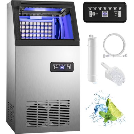Mophorn 150 Pfund/24 Stunden kommerzieller Eisbereiter, Eiswürfelmaschine aus Edelstahl mit 22 Pfund Fassungsvermögen, 410 W, LED-Bedienfeld, Wasserfilter, Eisschaufel für Bars und Restaurants