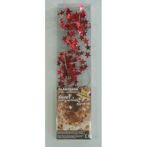 LED Lichterkette Dekolicht Girlande Stern Schneeflocke weiß rot silber gold neu - Stern, rot (1/2)