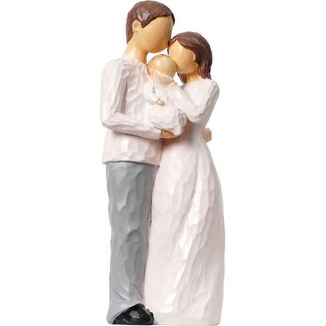 Ornement de bureau en résine imitation bois sculpté blanc style famille avec bébé décoration intérieure cadeau Noël (1/5)