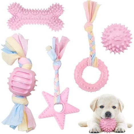 Hundekauseil mit Ball, 4er-Set Welpenspielzeug, Zahnpflege, Kauspielzeug für kleine und mittelgroße Hunde, Kauknochen, unzerstörbar (1/5)