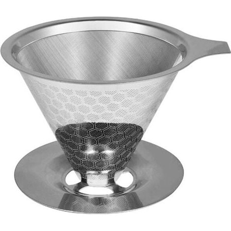 Filtre À Café En Acier Inoxydable - Cône Double Couche À Maille Fine - Pour Drippers Manuels - Compatible Avec Tasses Et Cafetières - 1 Pièce