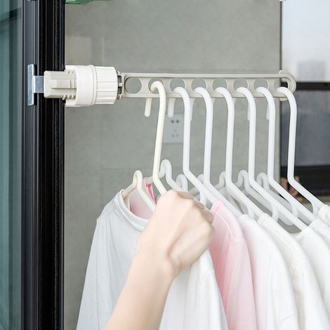 Étendoir à linge portable et innovant à 8 trous pour fenêtre, gris, idéal pour la maison et les voyages. (1/5)