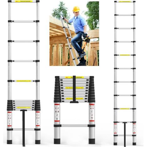 Aluminum telescopic ladder - 3.2m - extendable ladder - Non-slip - Multifunctional - Maximum load: 150 kg