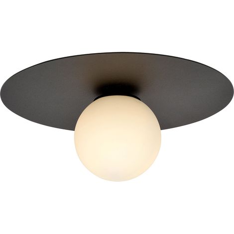 Plafoniera Minimal 1 Luce Solar In Acciaio Nero E Sfera Di Vetro Opale (1/5)