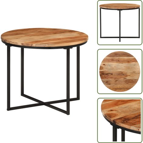 The Living Store Table basse 55x55x45 cm bois massif acacia et fer - Table basse élégante (1/5)