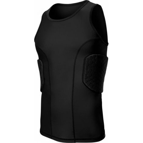 Men's Protective Vest, Padded Compression Vest, Sports Clothing with Breathable EVA Pads, Torso Support, Fits Size M, Black Vest (1/5)