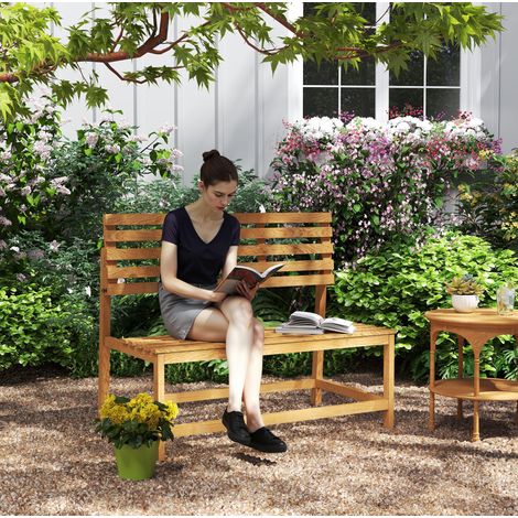 Gartenbank aus Kiefernholz in Teak, 110x61x89 cm, 2-Sitzer mit umwandelbarer Rückenlehne zum Picknicktisch (1/5)