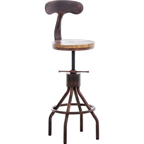 Sgabello da bar sedia alta con schienale design industriale vintage in metallo bronzo e legno TDB10320