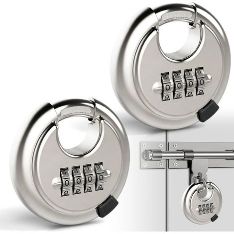 Lot de 2 cadenas ronds 70mm, cadenas à combinaison 4 chiffres en acier inoxydable, résistant aux intempéries