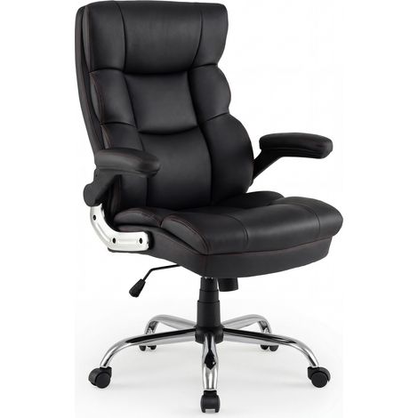 Chaise de Bureau Ergonomique, Fauteuil de Bureau avec roulettes, Hauteur Réglable, Fonction Bascule & Accoudoirs Relevables, Noir (1/5)