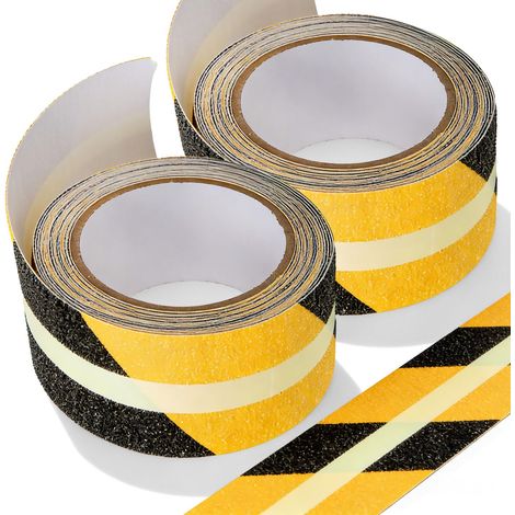 2 Pièces Bande Antidérapante Escalier Antidérapant Noir Jaune Antiderapant Fluorescente Autocollante Bande Antiderapante Exterieur pour Escaliers, Marches, Rampes et Sols, 5 m x 5 cm (1/5)