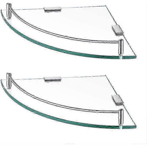 Étagère d'angle en verre pour cabine de douche de salle de bain (paquet de 2), verre trempé, main courante en acier inoxydable, finition brossée. (1/5)
