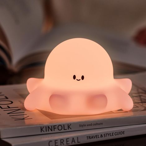 Veilleuse LED pieuvre rose, lampe animal mignonne en silicone souple, 3 niveaux d'intensité, lampe de décoration pour chambre ou dortoir, cadeau pour garçons et filles (1/5)
